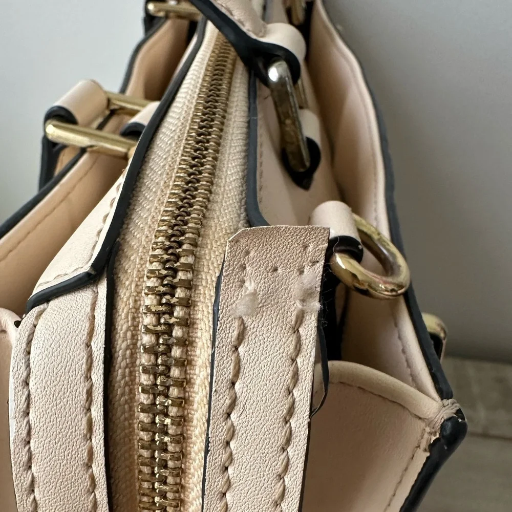 Calvin Klein Cream Roxy Leather Tote Crossbody Bag with Gold Accents